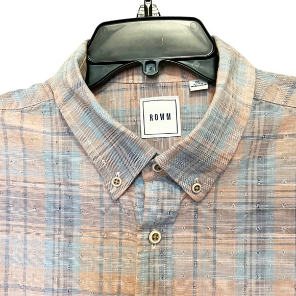ROWM Men’s Long Sleeve Blue Peach Plaid Button Down Casual Preppy Classic Sz XL - Picture 3 of 9